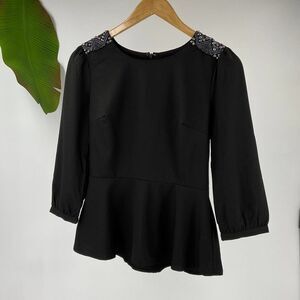 FOREVER 21 Black Shirt 3/4 Sleeve Blouse Beaded Small